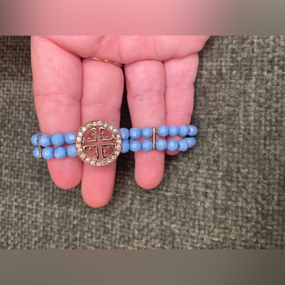 Blue Beaded Bracelet with Gold-Tone Tory Burch logo